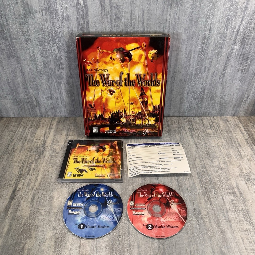 Jeff Wayne's War of The Worlds PC Game CD-Rom Rage Software 2 Discs Big Box